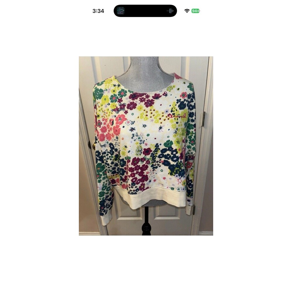 Champion Women’s Cropped Sweatshirt XL Multicolor Floral Embroidered Logo - Picture 10 of 11
